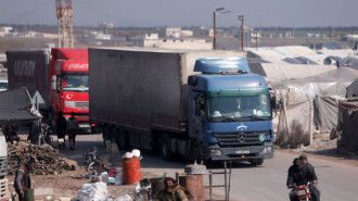 A convoy of trucks from Doctors Without Borders (MSF), carrying aid to earthquake victims