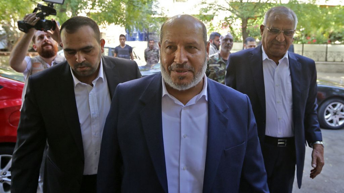 Khalil Al-Hayya (centre), Hamas's head of Arab relations, with another Hamas official (left) and the chief of the Popular Front for the Liberation of Palestine