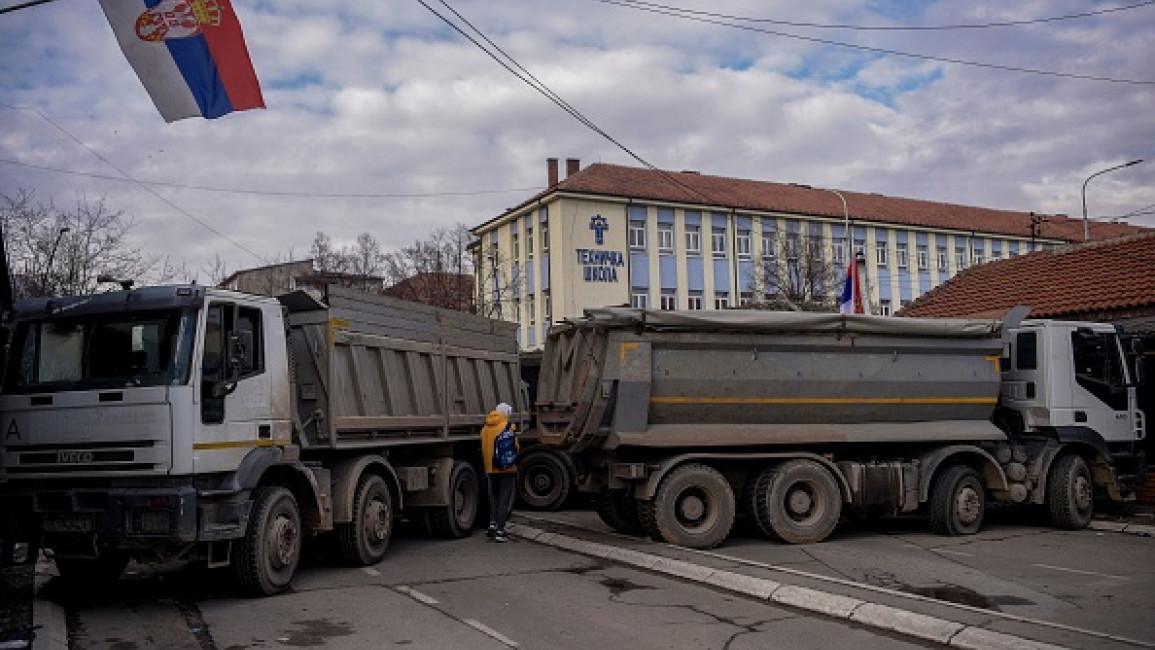 Two trucks serving as a barricade
