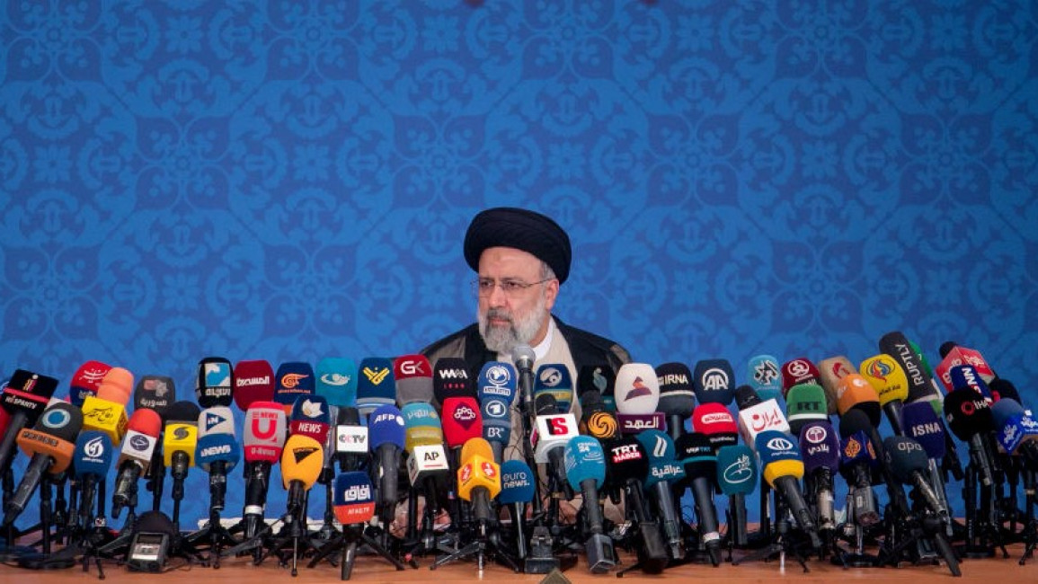 Iranian President-Elect Ebrahim Raisi holds a press conference at Shahid Beheshti conference hall on 21 June, 2021 in Tehran, Iran. [Getty]