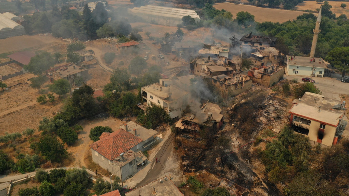  drone photo shows damaged houses after a fire broke out in a forest in Manavgat district [Getty]