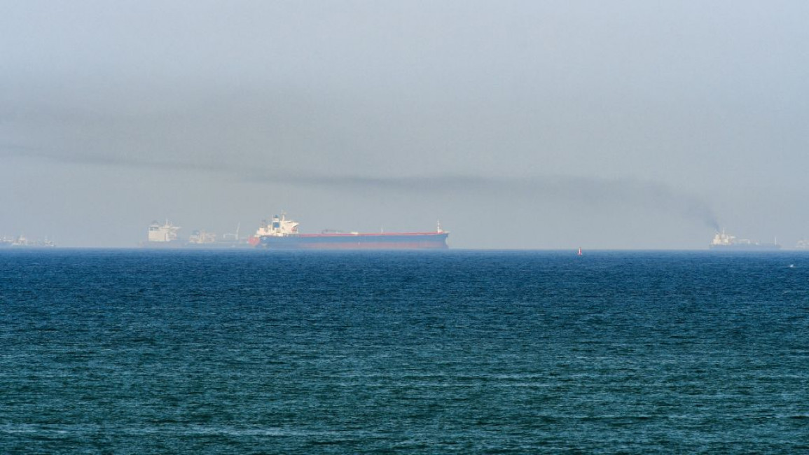 This picture taken on June 15, 2019 shows tanker ships in the waters of the Gulf of Oman off the coast of the eastern UAE emirate of Fujairah. (Photo by GIUSEPPE CACACE / AFP) (Photo credit should read GIUSEPPE CACACE/AFP via Getty Images)