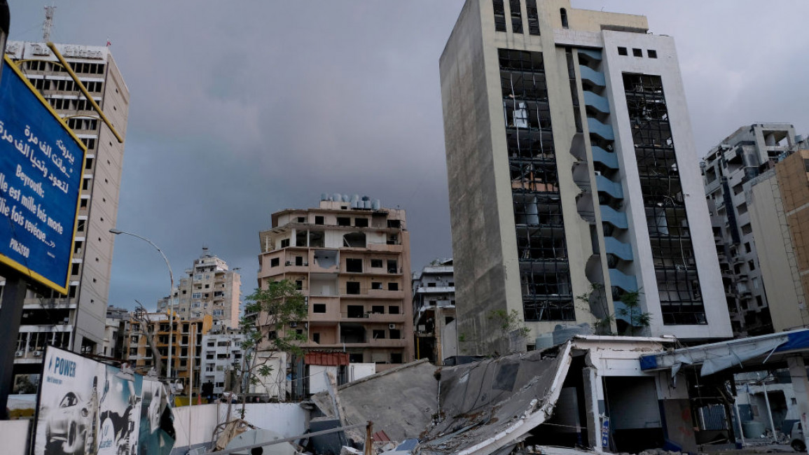Damaged buildings from port explosion in Beirut