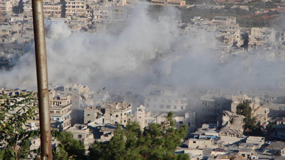 Smoke in Ariha city in Syria's Idlib province, which was shelled
