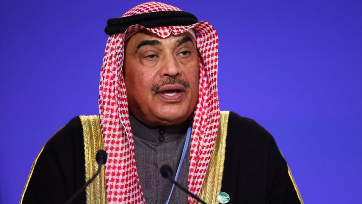 Kuwait's Prime Minister Sheikh Sabah al-Khalid al-Sabah speaks during the UN Climate Change Conference