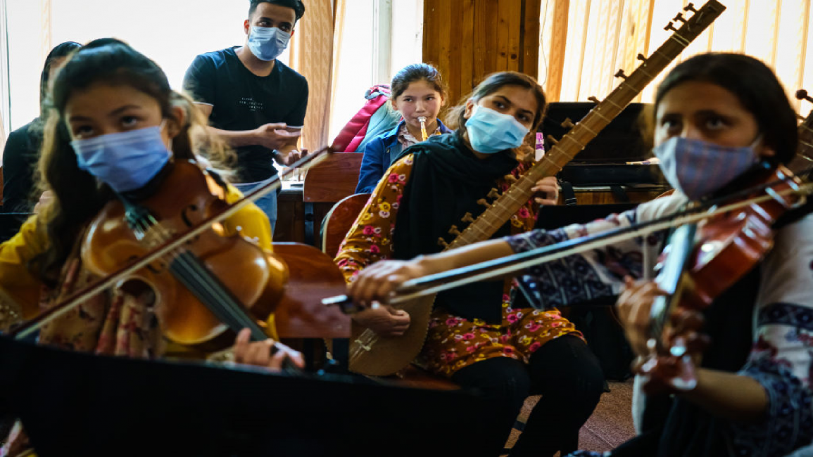 Girls play instruments at Afghanistan National Institute of Music