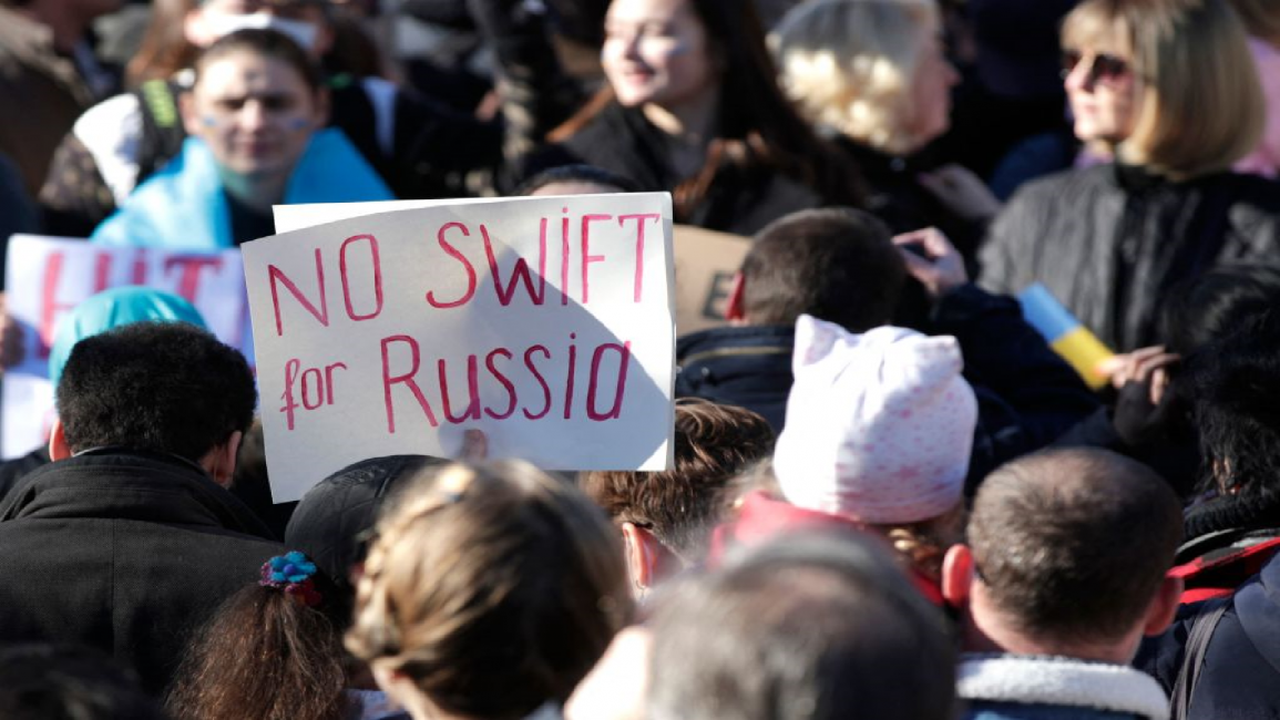 No Swift for Russia placard