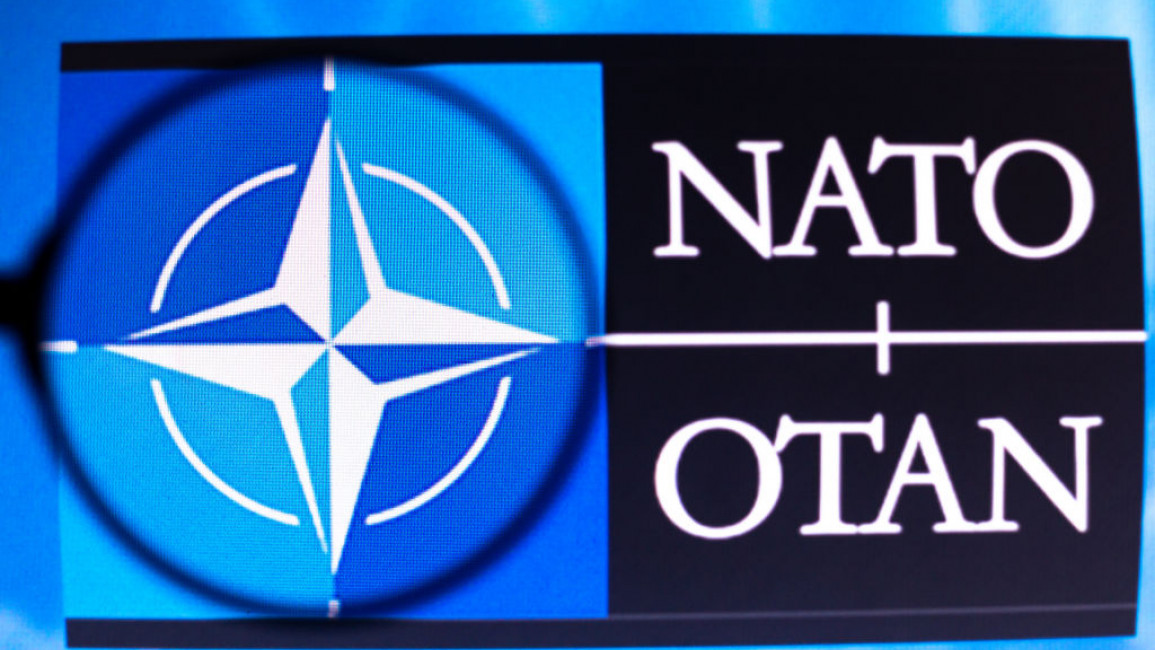 The logo of the NATO military alliance