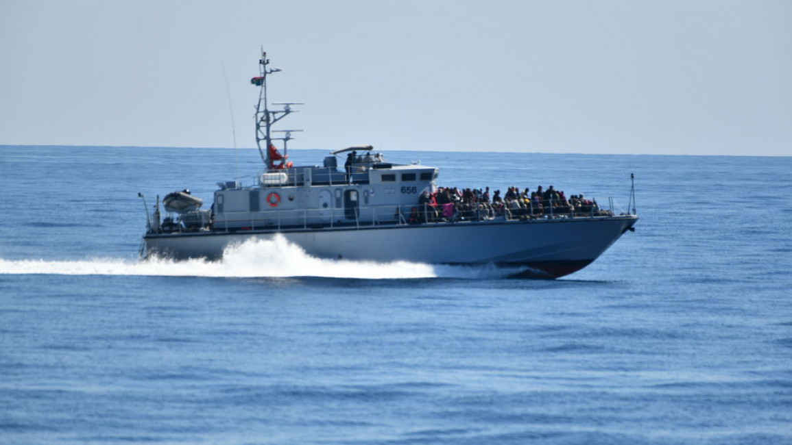 A Libyan boat carrying intercepted migrants