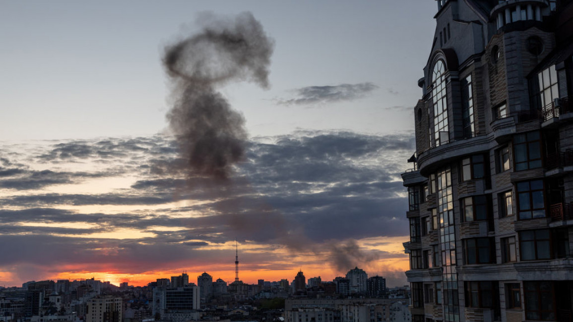 Smoke in the sky of Ukraine's capital Kyiv following a Russian attack