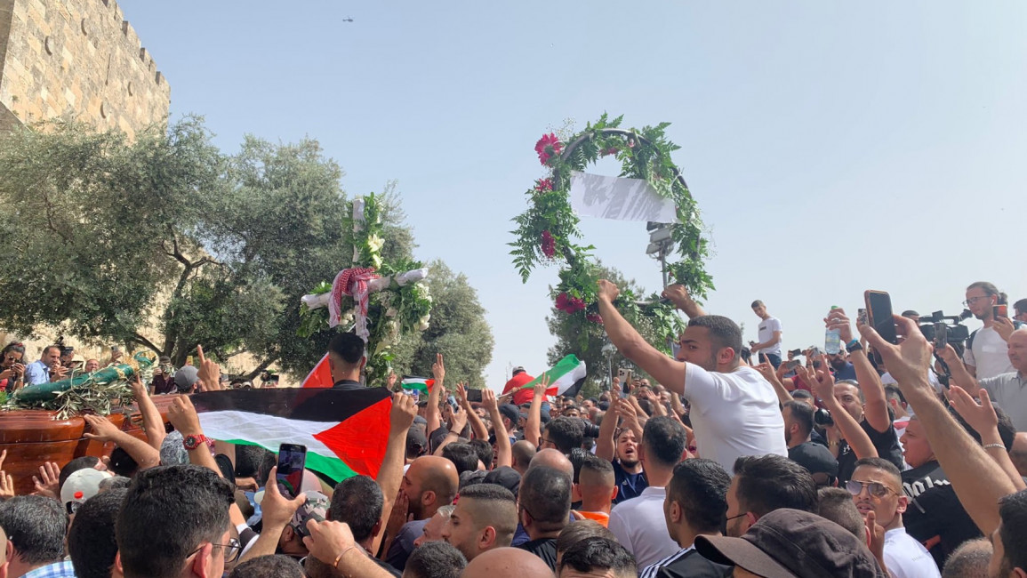 Palestinians gathered at the funeral of journalist Shireen Abu Akleh