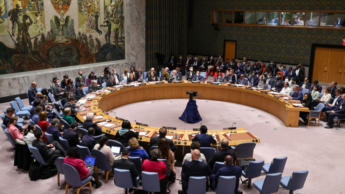 A United Nations Security Council meeting.