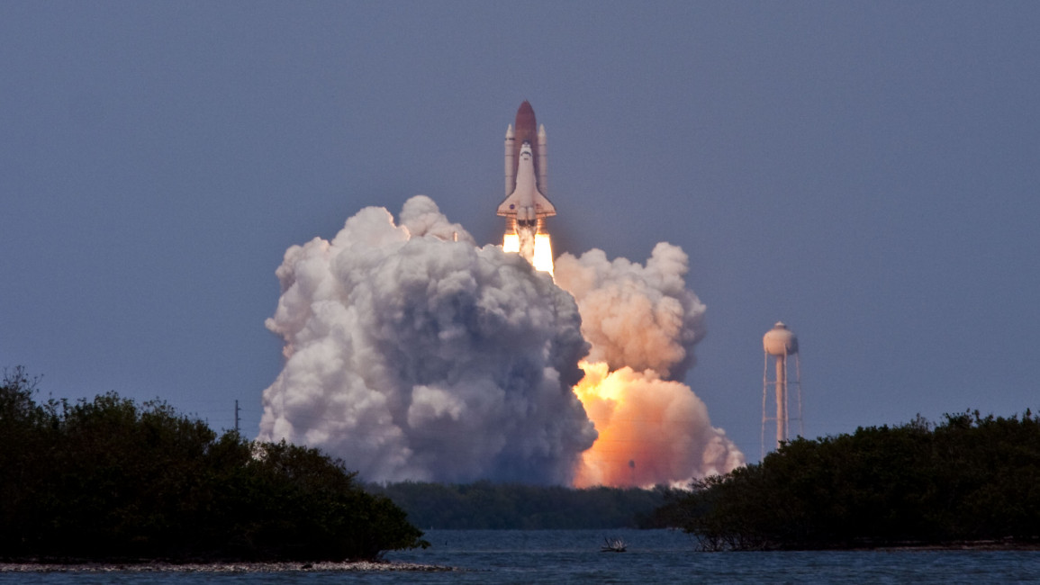 A space shuttle launching from Florida in the United States.