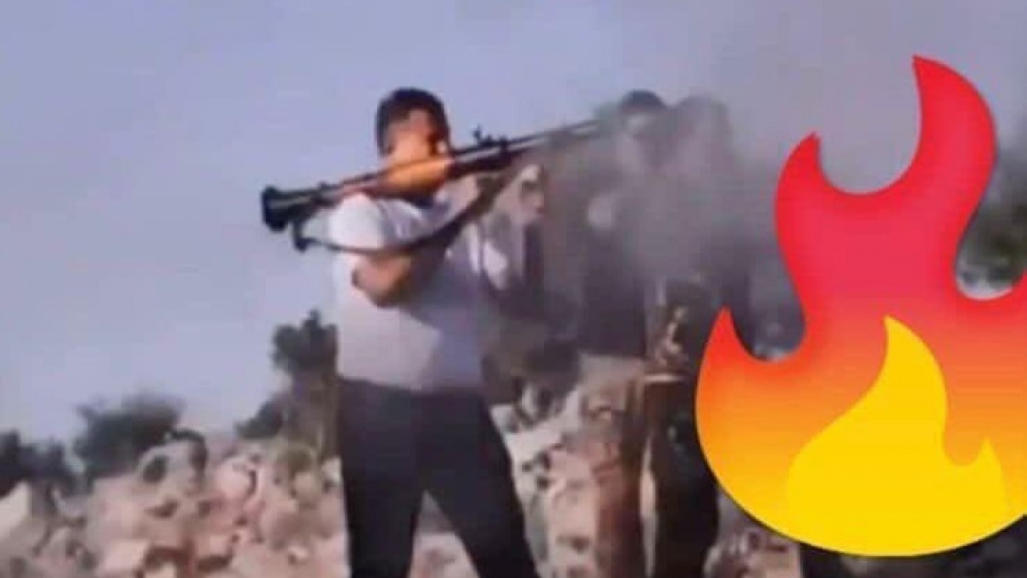 Screenshot of photo of Iraqi ambassador to Lebanon using an RPG during a 'hunting trip' to the Bekaa.