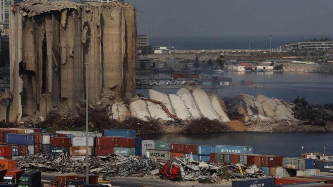 A further collapse of silos at the damaged Beirut port in Lebanon