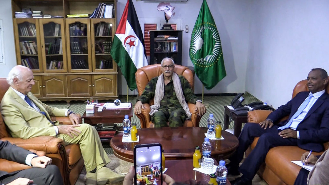 UN envoy Staffan de Mistura (left) met with Polisario leader Brahim Ghali (centre) in September [Getty]