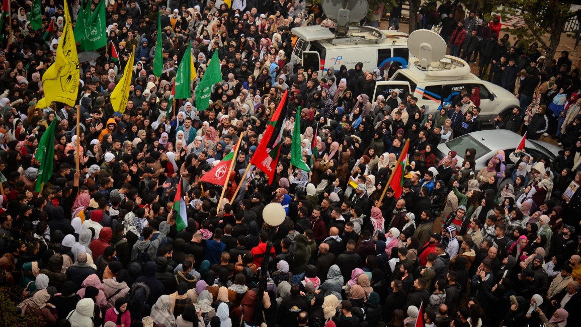 Thousands took part in the funerals of killed Palestinians in Birzeit University, Ramallah and Hebron [Qassam Muaddi/TNA]