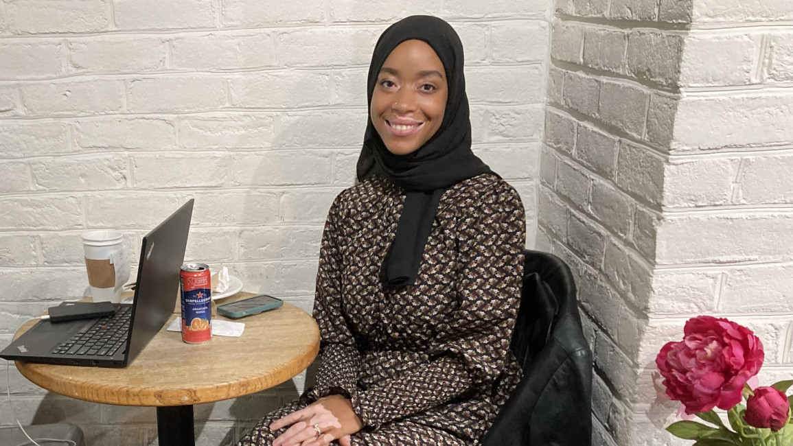 Madinah Wilson-Anton at a cafe in her home district in Newark, Delaware. [Brooke Anderson/The New Arab]