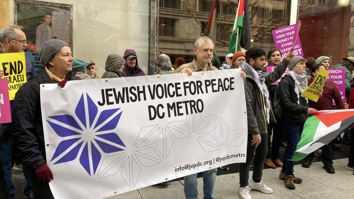 Over the weekend hundreds of Jews from different groups demonstrated against far-right Israeli Finance Minister Bezalel Smotrich's visit to Washington, DC, 12 March 2023. [Brooke Anderson/TNA]