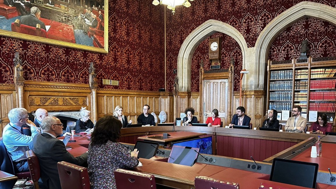 A meeting in the UK parliament at which Shireen Abu Akleh's brother Anton spoke through Zoom