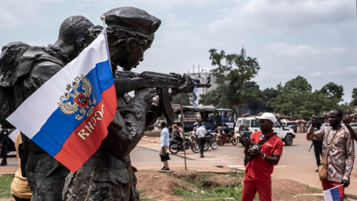 The Russian flag adorns a monument to military trainers in the Central African Republic [Getty]