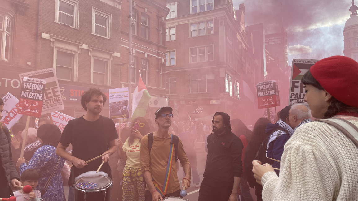 Protesters outside the Israeli embassy in London on 5 July 2023