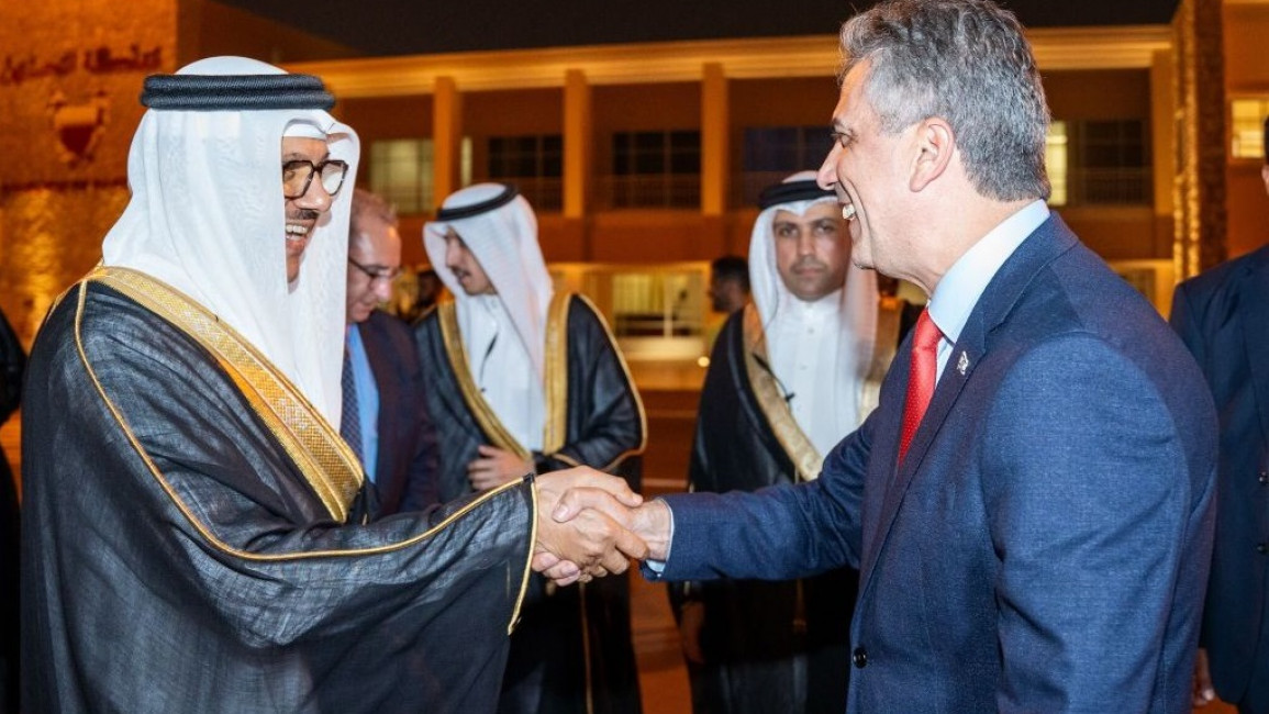 Eli Cohen (right) met his Bahraini counterpart Abdellatif bin Rashid al-Zayani [Getty]