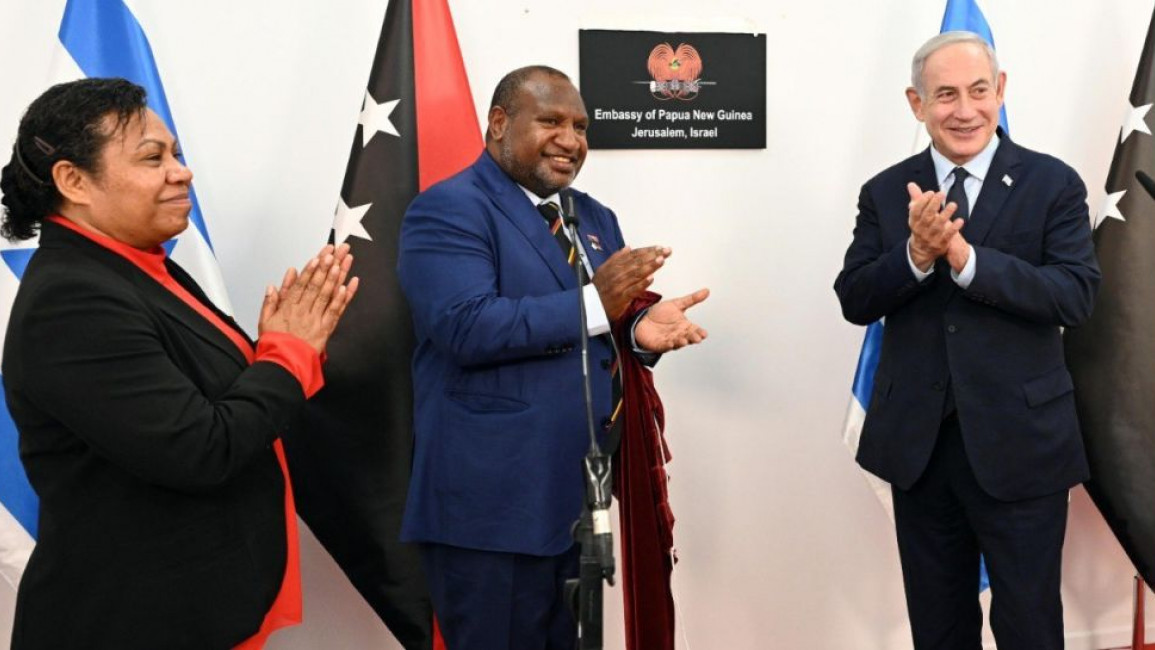 Papua New Guinea Prime Minister James Marape (centre) opened the embassy with Israeli counterpart Benjamin Netanyahu attending [Getty]