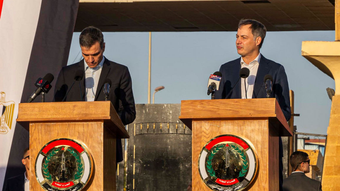 Spanish PM Pedro Sanchez (left) and his Belgian counterpart Alexander de Croo visited the Rafah border crossing