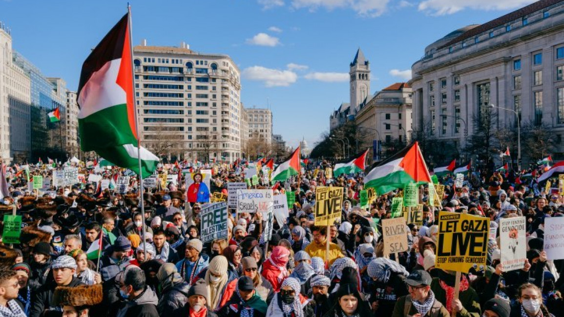 Demonstrators gather at Freedom Plaza for the March on Washington for Gaza. [Photo Courtesy of ANSWER Coalition]