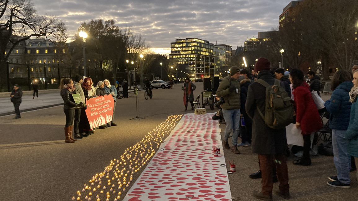 A coalition of US labour groups have called for a ceasefire in Gaza. Some of the same labour leaders showed their support for Palestinians during a vigil in November in Washington, DC. [Brooke Anderson/The New Arab]