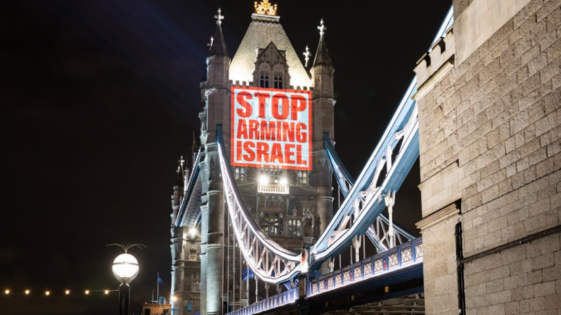 Stop arming Israel projection Tower Bridge London