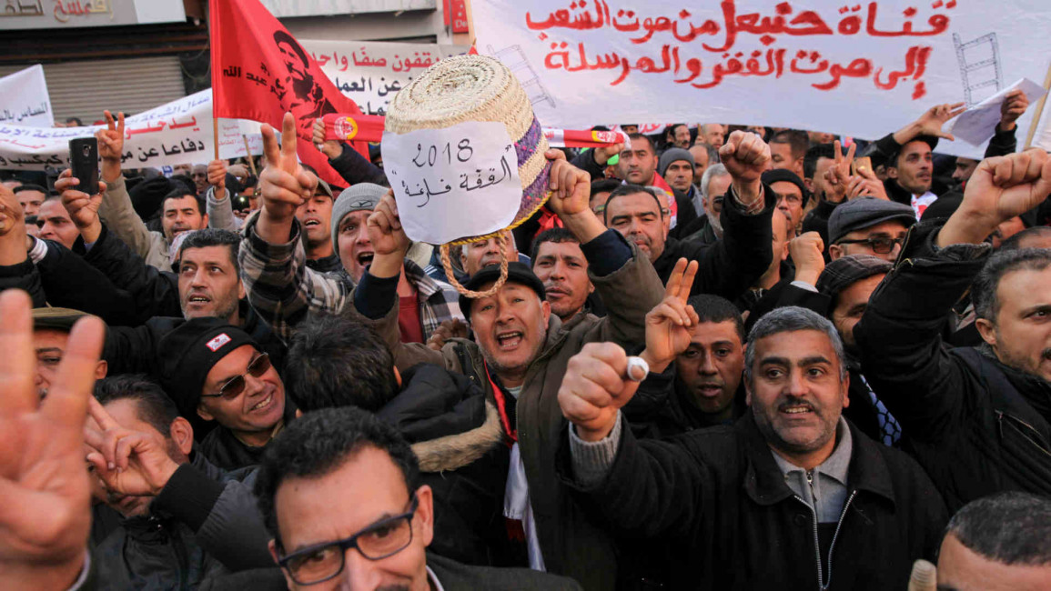 Tunisians attend speech of labour union president