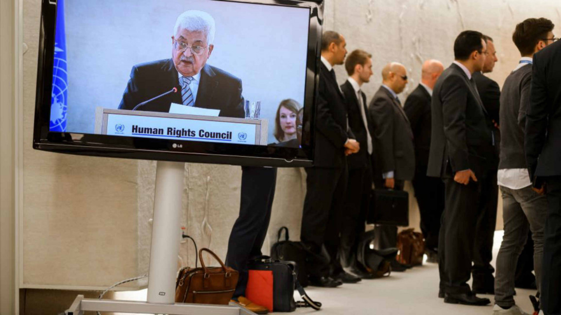 Abbas on tv at un - AFP