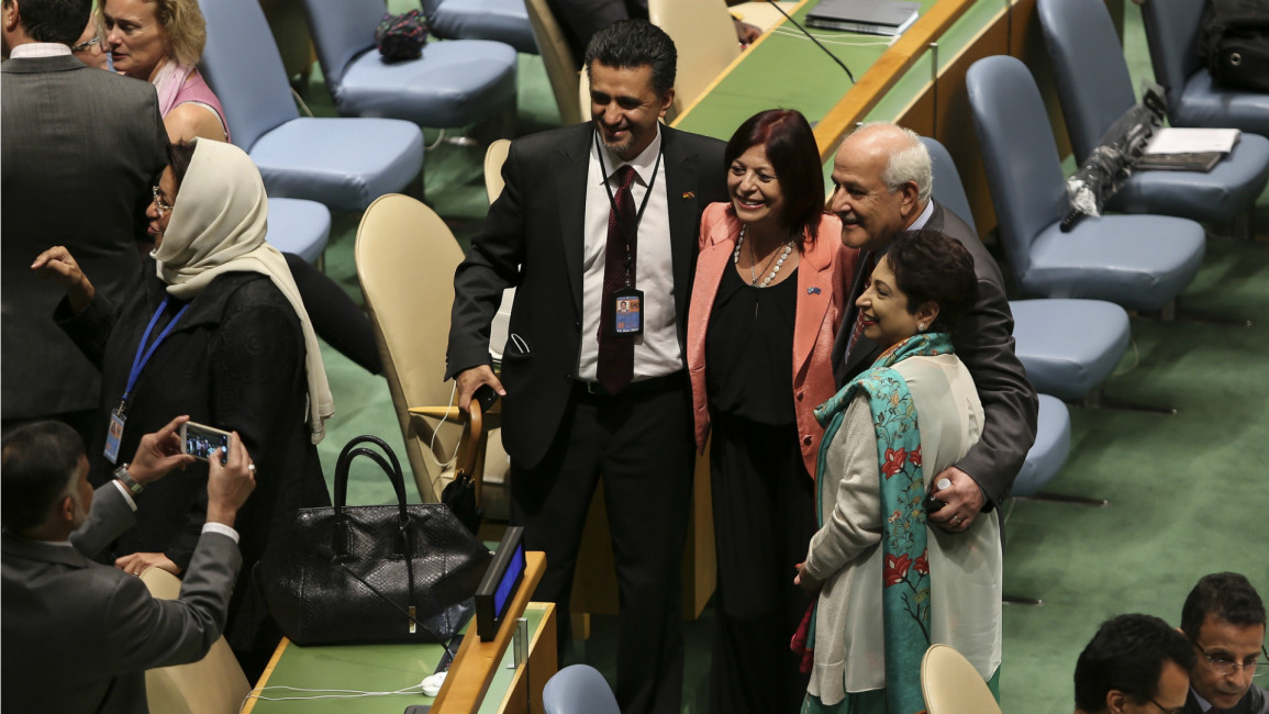 Riyad Mansour after Pal flag-raising UN resolution