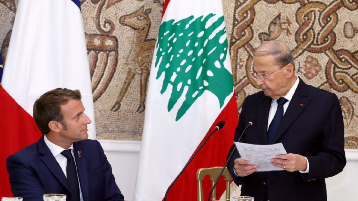 Emmanuel Macron and Michel Aoun in Lebanon [GETTY]