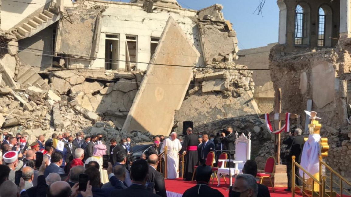  Pope Francis at Church square in Mosul [GETTY]