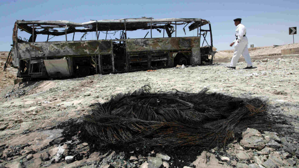 Shell of a burned bus in Sharm el Sheikh
