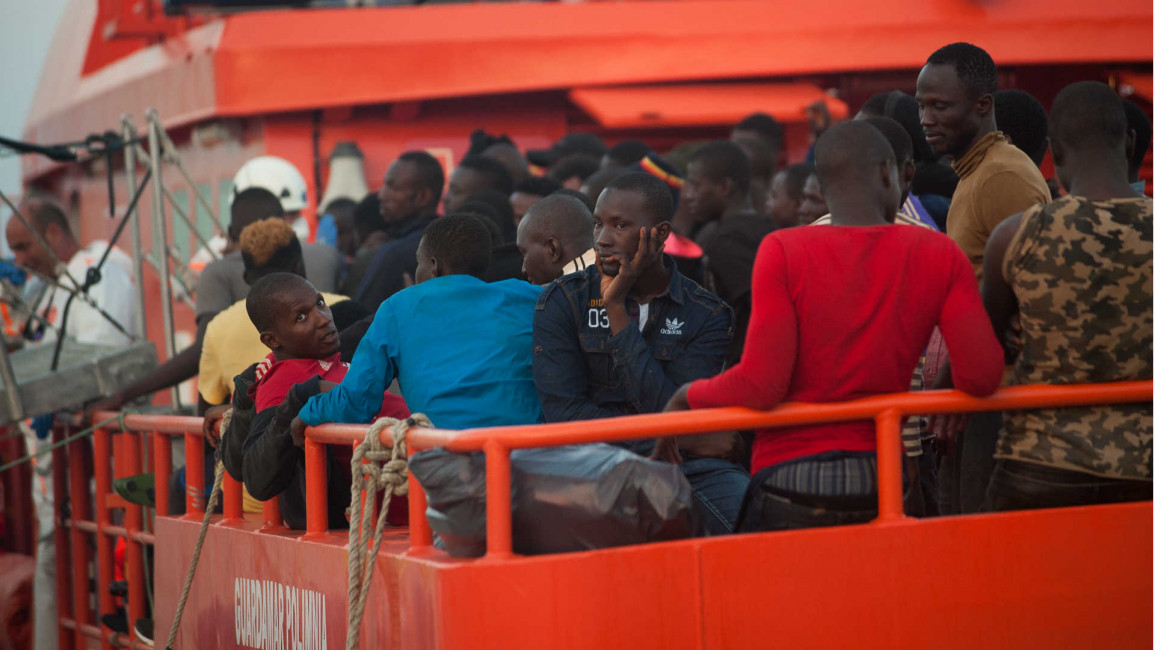 Migrants on a rescue ship