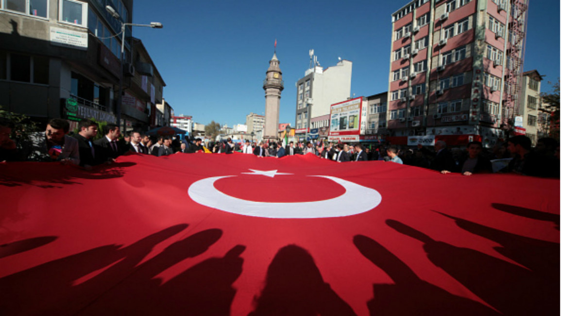 A giant Turkish flag at an Istanbul protest [Getty]