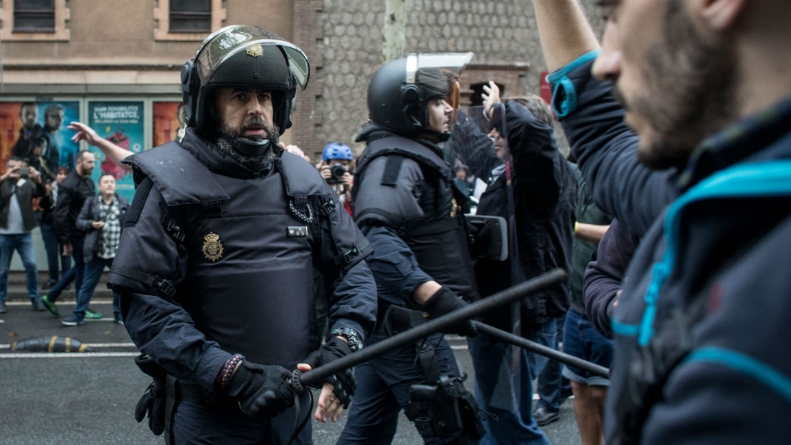 Protestors and spanish police Catalonia Spain referendum [Getty]