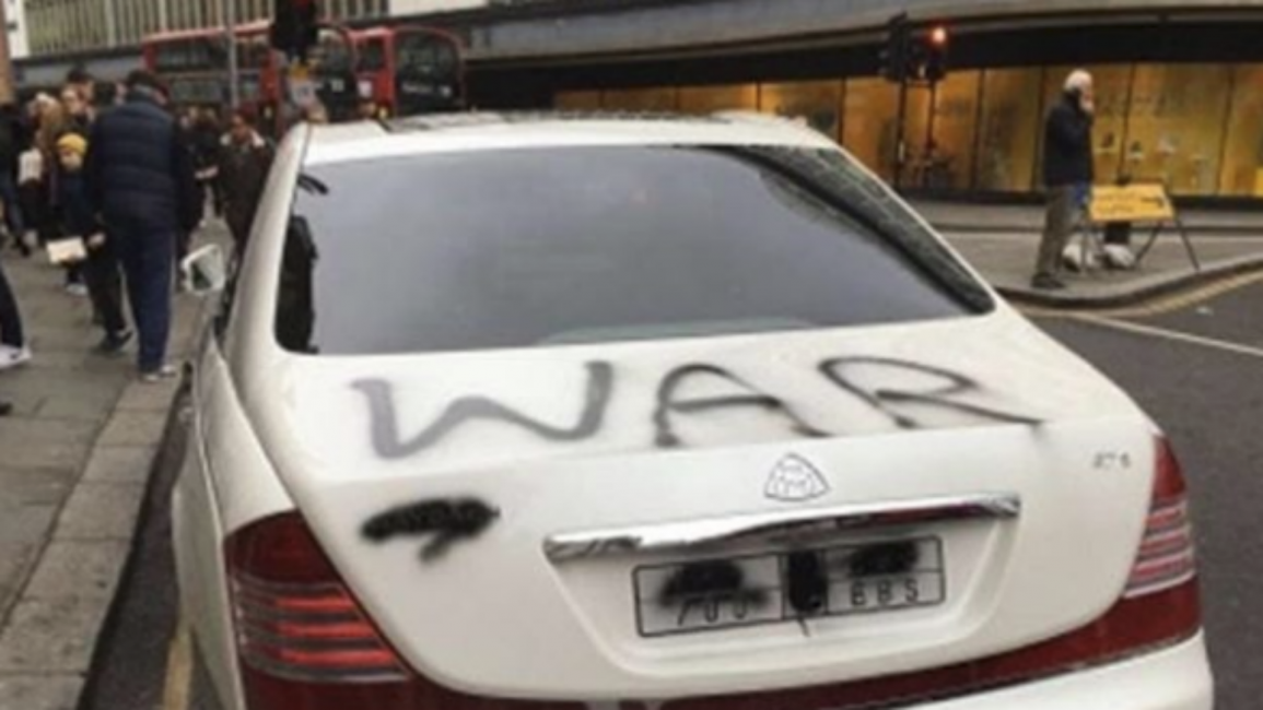 saudi car london vandalised twitter