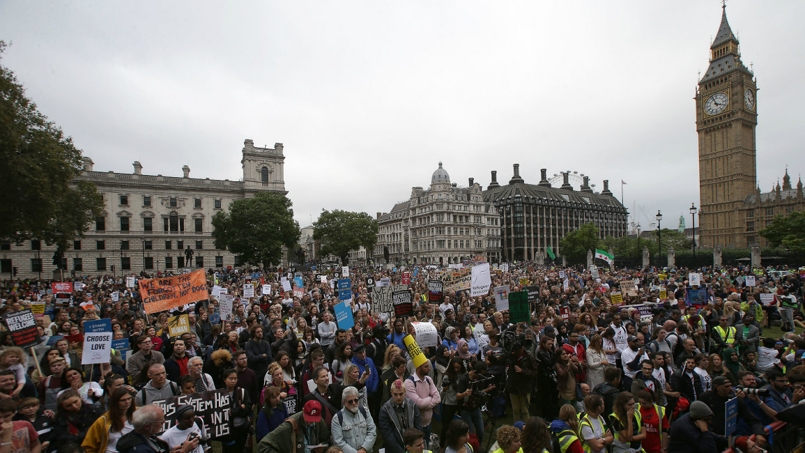 London Refugees Welcome protests [AFP]