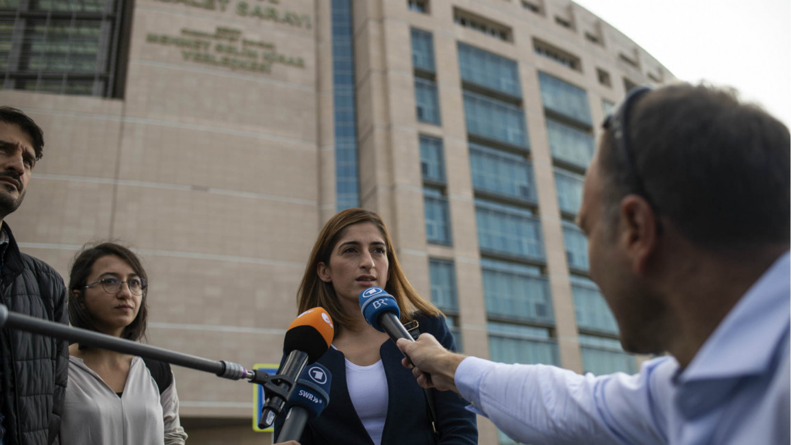 German journalist and translator, Mesale Tolu outside Istanbul courthouse