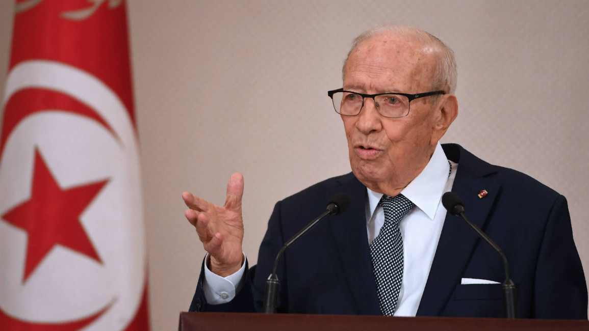 President Beji Caid Essebsi delivers a speech