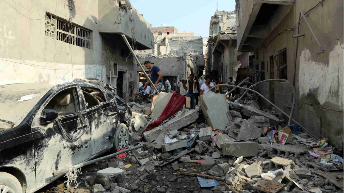 Debris after a coalition airstrike on Hodeida