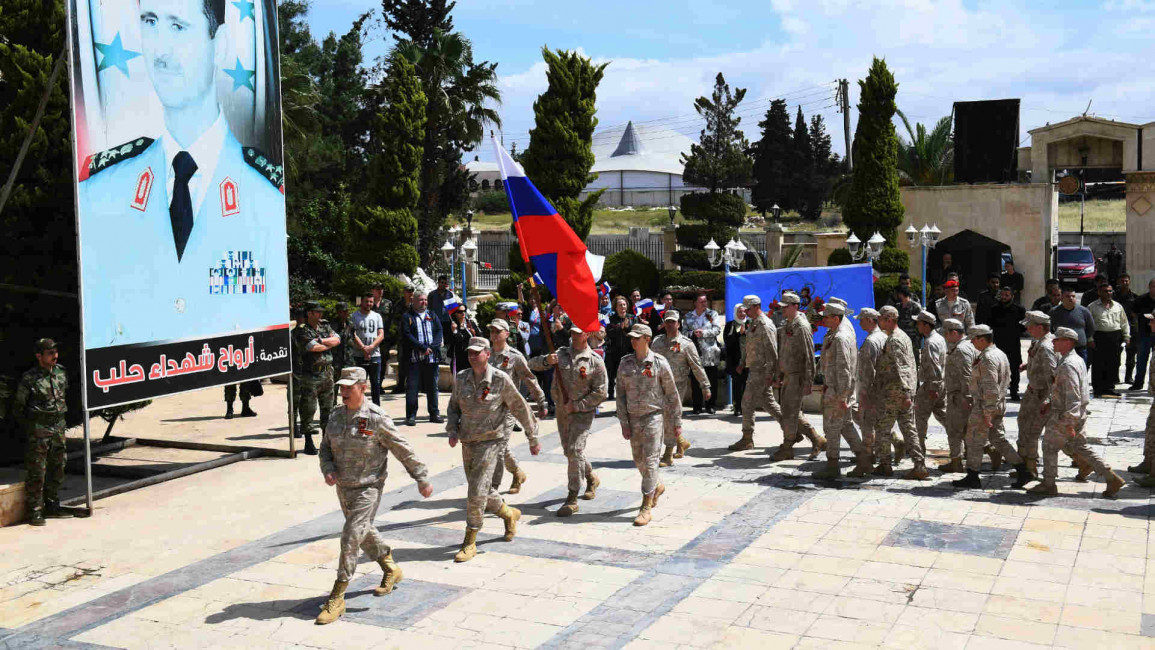 Russian soldiers parading in aleppo
