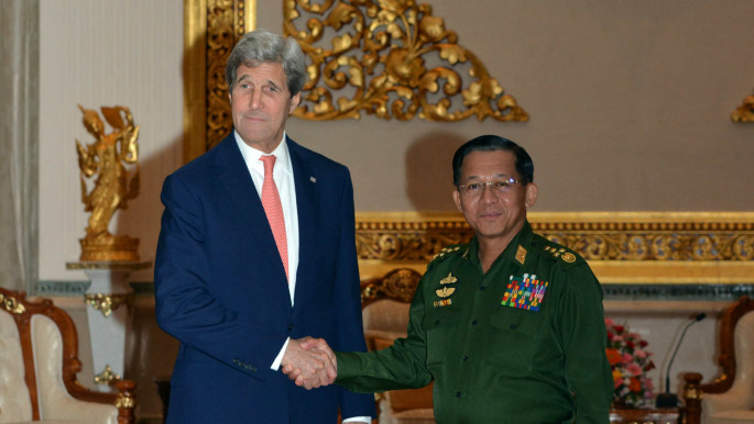 Myanmar General Min Aung Hlain with Kerry