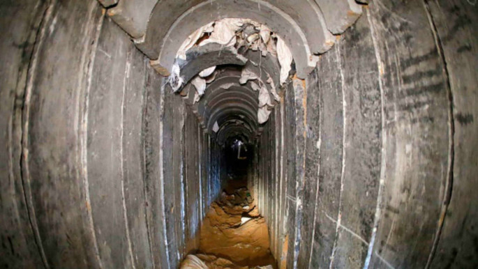 Fisheye shot of cross-border tunnel running from Israel to Gaza